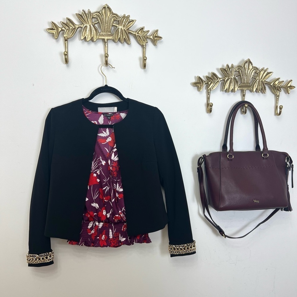 Black cropped cardigan with Gold Accent sleeves Xs